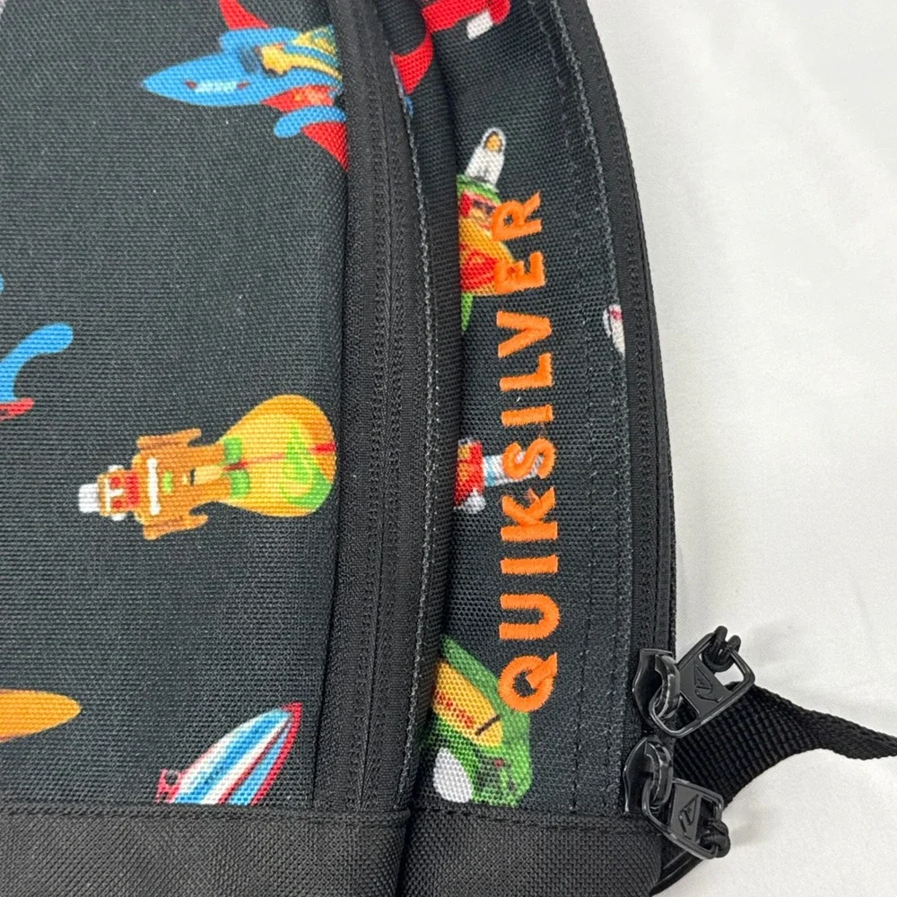 Quiksilver Black Robot Surfer Skateboard Print Mini Backpack Canvas 12 inch